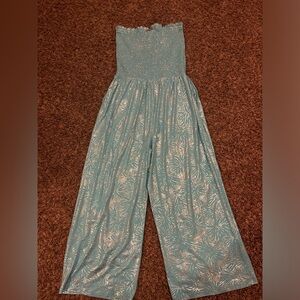 Michael Michael Kors Smocked Strapless Jumpsuit - Turquoise